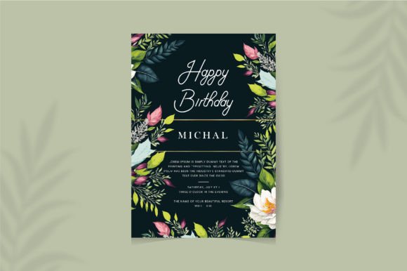 Birthday Card with Flower in Hand Drawn Style
