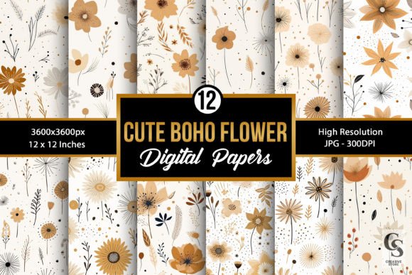 Cute Boho Flowers Digital Papers