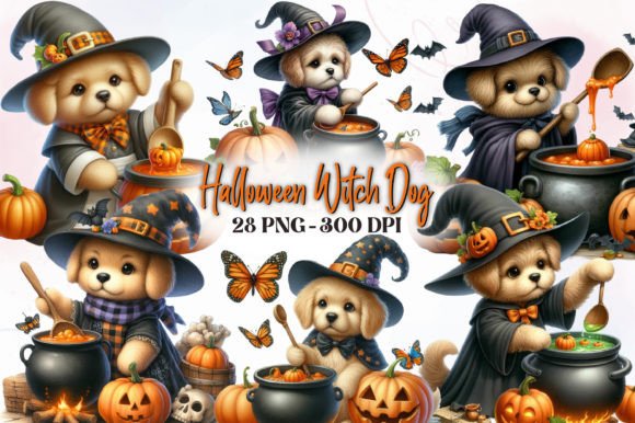 Halloween Witch Dog Watercolor Clipart Guide